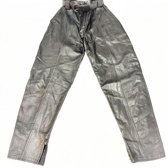 Pia Rucci Belted Leather Motorcycle Denim Skinny Pants Black Size 6 VINTAGE - Picture 2 of 8